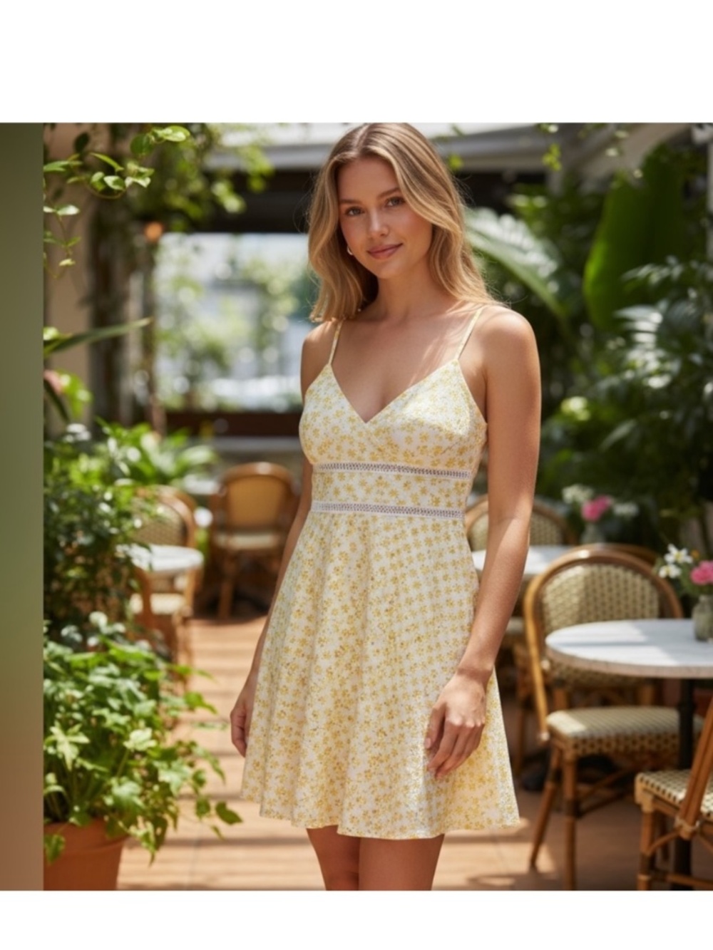 Trixxi Clothing Company Yellow and White Floral Babydoll Dress Women’s Size L